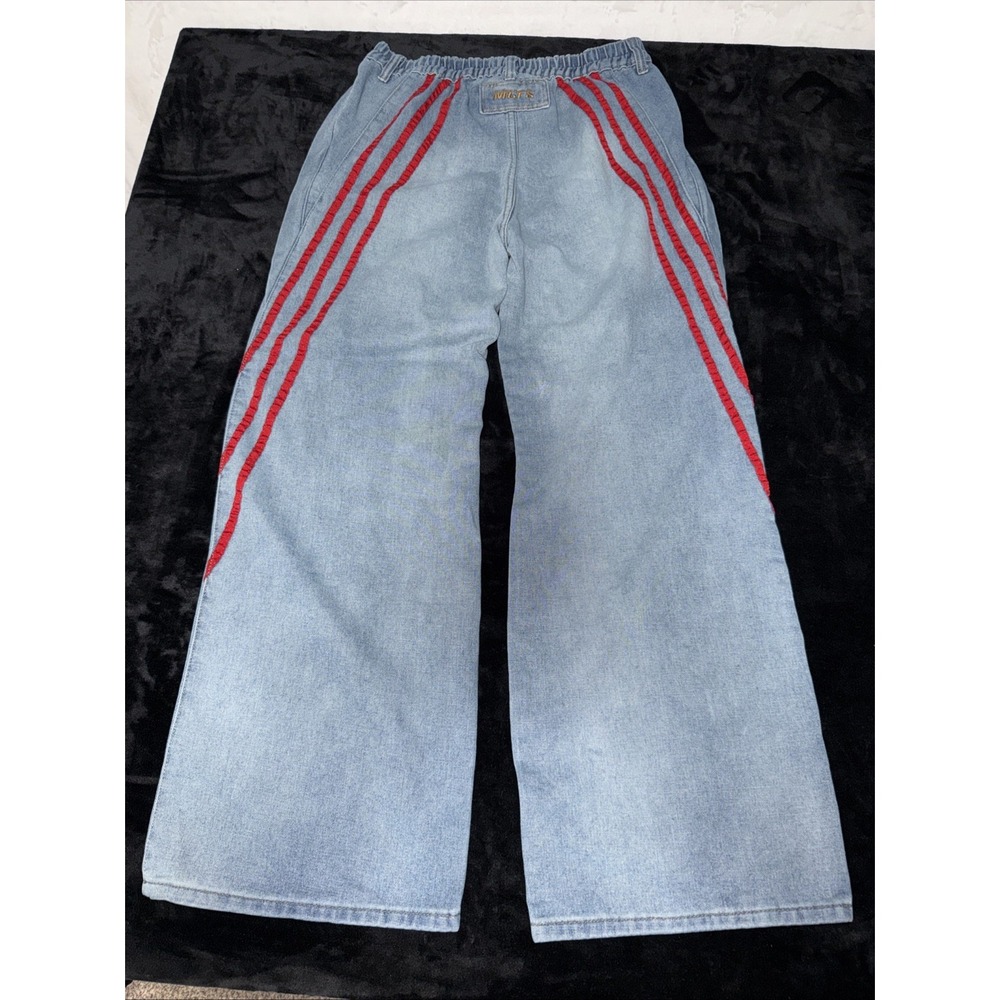 Vintage Y2K Baggy Jeans w Red Stripes Piping 32x34 Wide Leg Skateboard Grunge